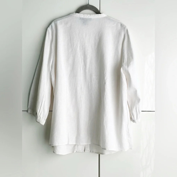 White Linen Blouse Pin Tuck Button Front 3/4 Sleeve Size 1X Marisa Christina - Picture 3 of 8